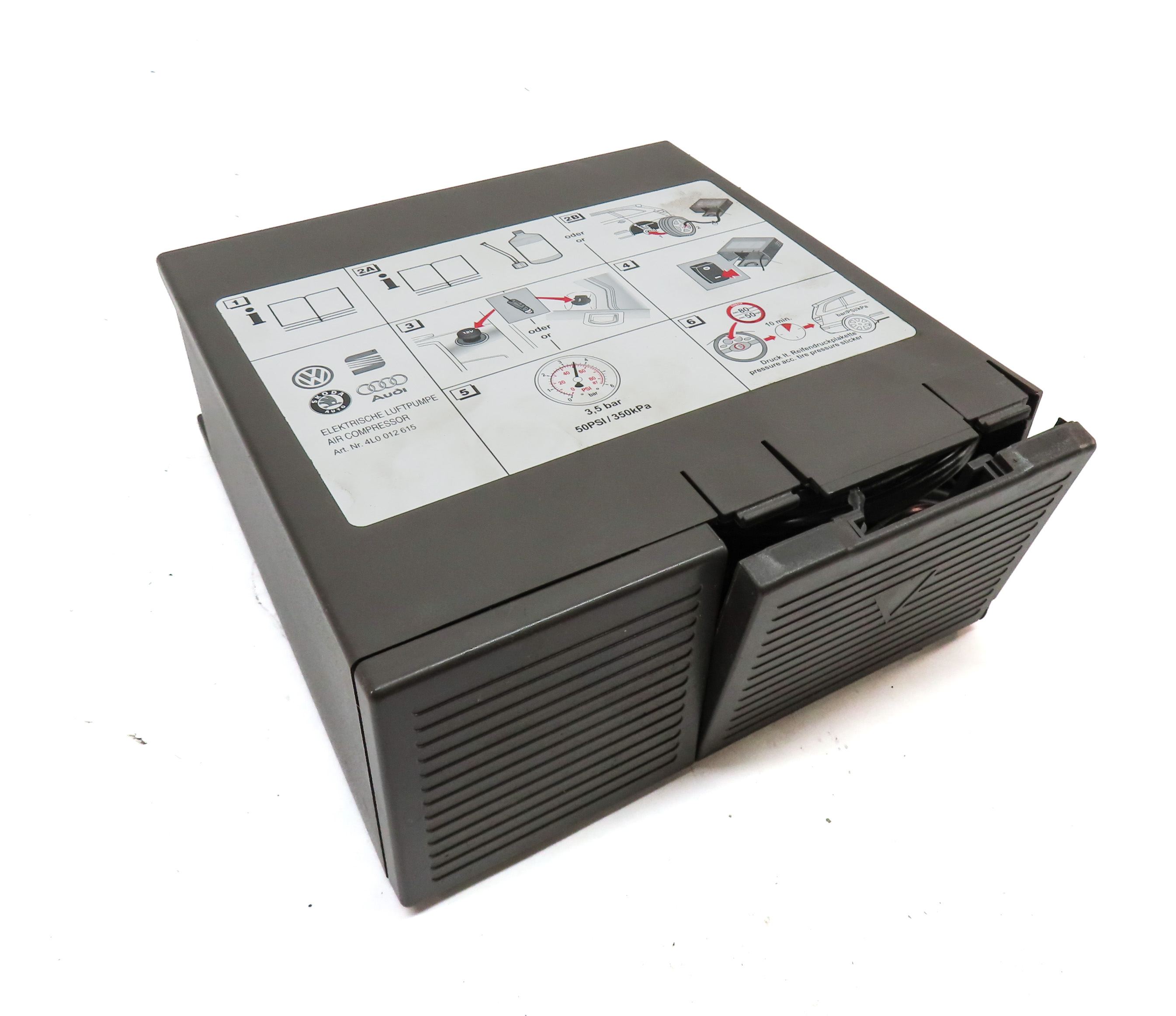 AUDI Q7 (4M) EMERGENCY ROADSIDE FLAT TIRE AIR COMPRESSOR PUMP ASSEMBLY — exact item pictured